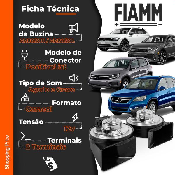 Imagem de Par Buzina Tiguan 2010 a 2024 Am80sx H & L Conector Positivelist Agudo Grave 12v Caracol 2 Terminais