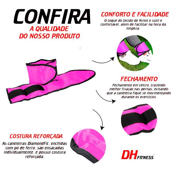 Par Caneleira Peso 3kg Tornozeleira Academia Treino Pernas Funcional Rosa - DiamondFit Imagem de Par Caneleira Peso 3kg Tornozeleira Academia Treino Pernas Funcional Rosa