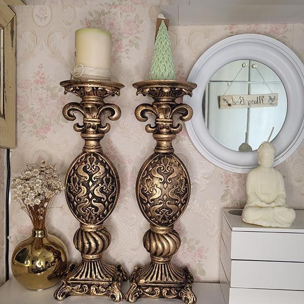 Imagem de Par Castiçal Flor Lis Pedestal Decoração Vela Grande 22320