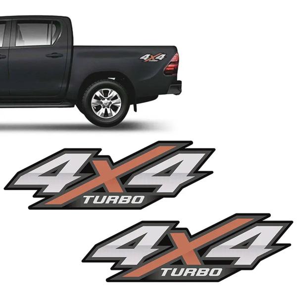 Imagem de Par De Adesivo 4x4 Turbo Nova Hilux 2016 2017 2018 Emblema