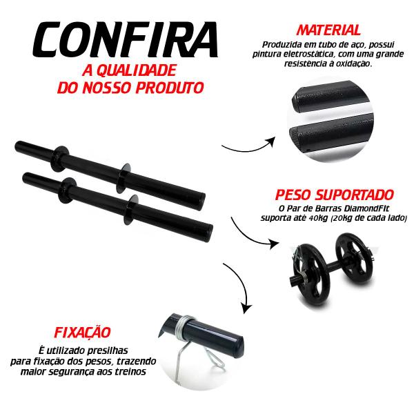 Par de Barras Oca de 40 cm Para halter Anilhas Peso Para Musculação Academia Casa Exercício Físico - Diamond Fit Imagem de Par de Barras Oca de 40 cm Para halter Anilhas Peso Para Musculação Academia Casa Exercício Físico