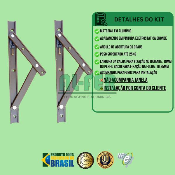 Imagem de Par de Braço para Janela Maxim Ar de 25cm Bronze