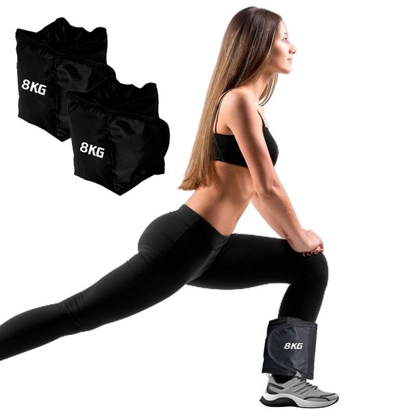 Par de Caneleira Peso 8kg Treinar pernas Treinar em Casa Academia Tornozeleira Funcional Preta - Diamond Fit Imagem de Par de Caneleira Peso 8kg Treinar pernas Treinar em Casa Academia Tornozeleira Funcional Preta