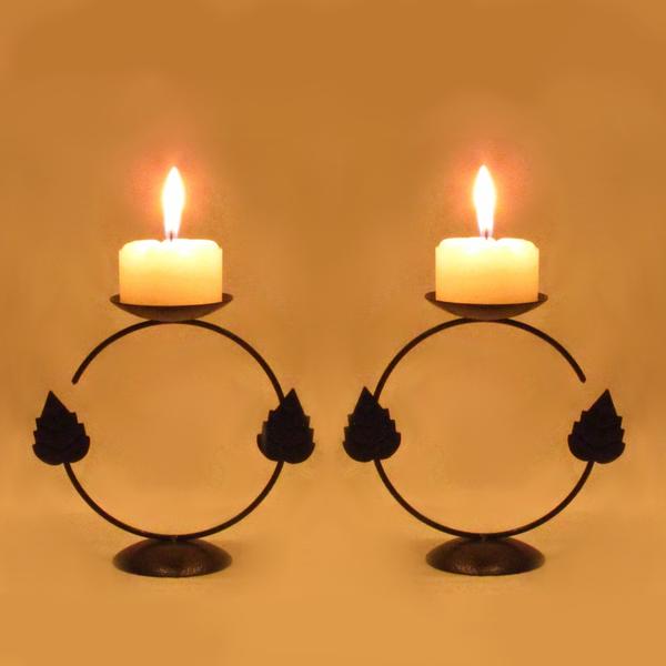 Imagem de Par de Castiçal 2 folhas mini Porta Vela Branca Candelabro