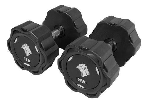 Imagem de Par De Dumbbells 18kg Lion Monobloco Em Aço Maciço Injetado