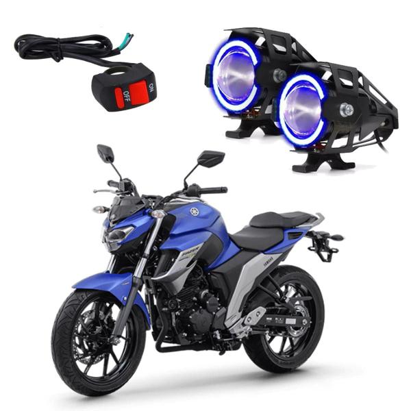 Imagem de Par de Farol de Milha Angel Eye U7 Azul para Moto Yamaha Fazer 250 2012 2013 2014 2015 2016 2017 2018 2019 2020