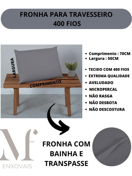 Imagem de Par de Fronha Travesseiro 400 Fios Aveludado (2 Fronhas) Liso 50CM x 70CM Toque Macio