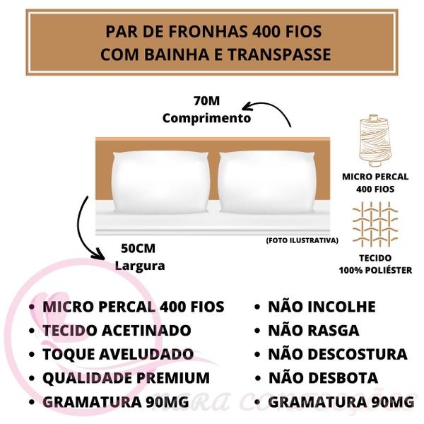 Imagem de Par de Fronha Travesseiro 400 Fios Aveludado (2 Fronhas) Liso 50CM x 70CM Toque Macio