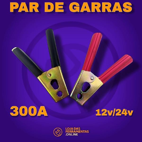 Imagem de Par de Garras Jacaré Reforçada Para Cabo Profissional Carregador Baterias 300A