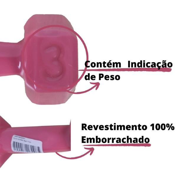 Imagem de Par de Halter Emborrachado Sextavado de Peso Rosa 3Kgs