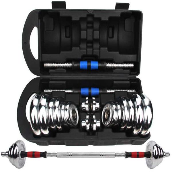 Imagem de Par de Halter Mais Barra Ajustável Dumbell Musculação 20kg