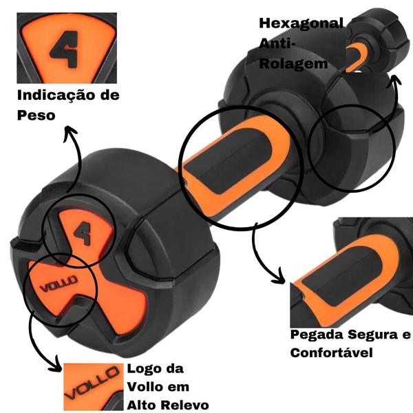 Imagem de Par de Halter Studio 4kg Peso Hexagonal Musculação Academia Fitness Vollo