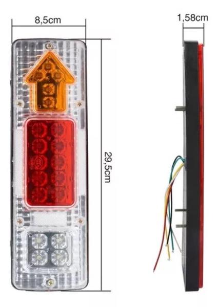 Imagem de Par De Lanterna Traseira Led 29,5Cm Caminhão Seta Ré Freio