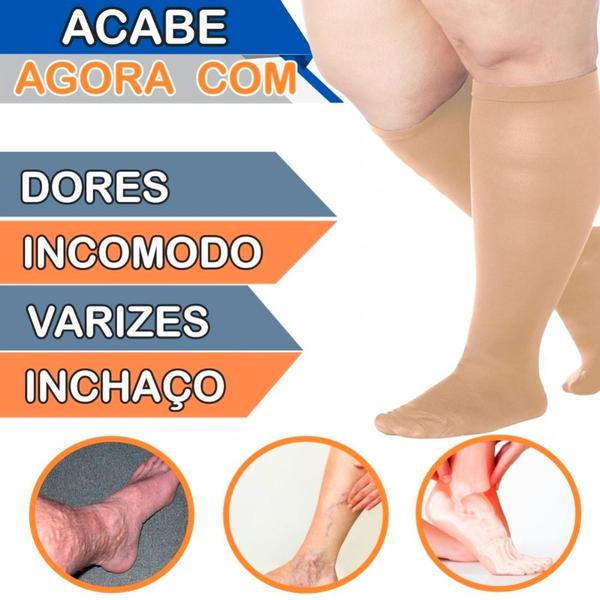 Imagem de Par de Meias Plus Size Média Compressão 3/4 para Tratamento de Varizes Edema Trombose e Pernas Inchadas Unissex