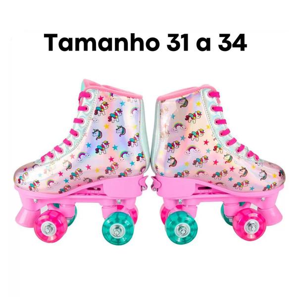 Imagem de Par de Patins com Luz 4 Rodas Ajustáveis Tamanho 31 a 34 Azul Fenix Brinquedos Suporta até 70Kg -  RL-10