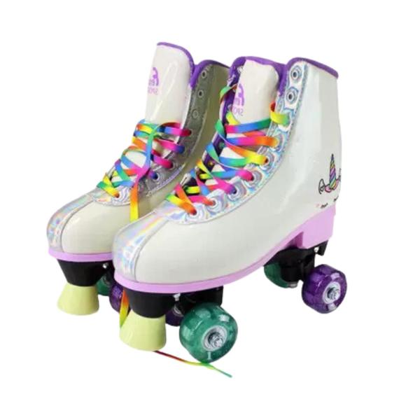 Imagem de Par de Patins com Luz 4 Rodas Ajustáveis Tamanho 35 a 38 Azul Unicórnio Brinquedos Suporta até 70Kg - RL-08