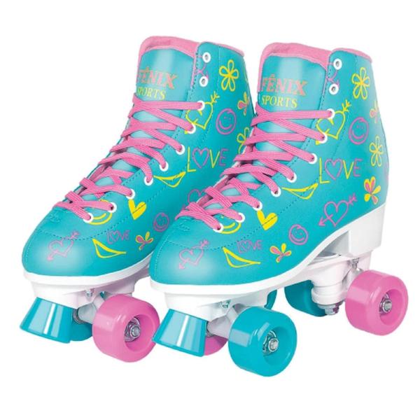 Imagem de Par de Patins Radkal 4 Rodas Ajustáveis Tamanho 35 a 38 Azul Fenix Brinquedos Suporta até 70Kg - RL-07A