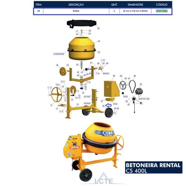 Imagem de Par De Roda De Borracha Para Betoneira Csm - 20371006