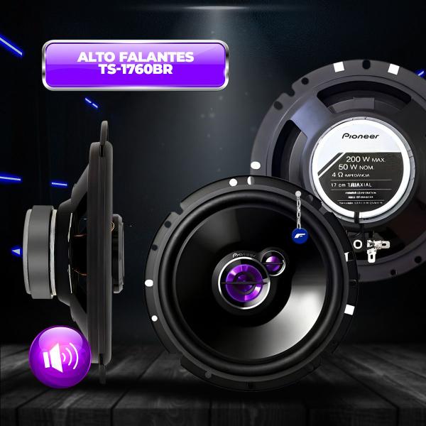 Imagem de Par De Som Automotivo Alto Falante Pioneer 6 Polegadas Triaxial Ts-1760br 100w Rms