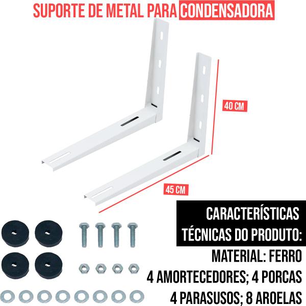 Imagem de Par De Suporte De Metal 45 Cm E Amortecedores Para Condensadora De Ar Condicionado 7 a 12000 Btus  Até 70 Kg