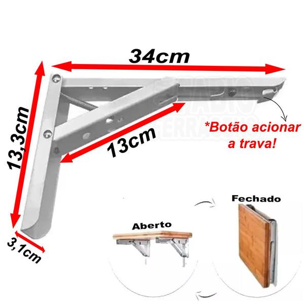 Imagem de Par de Suporte Dobrável Articulado 34cm Reforçada Branca