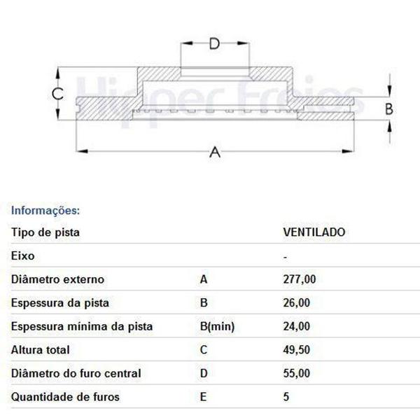 Imagem de Par disco de freio dianteiro toyota corolla 1.8 2.0 14/19 - HIPPER FREIOS