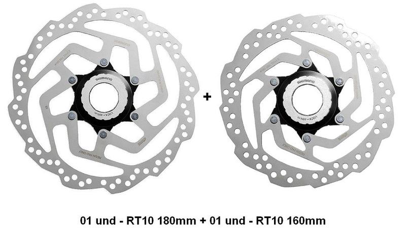 Imagem de Par disco de freio / rotor shimano sm-rt10 180mm e 160mm center lock (p/past res)