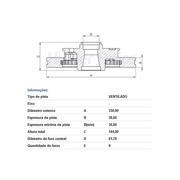 Imagem de Par Disco Freio Dianteiro Ventilado Com Cubo 330Mm 8 Furos Hf251D Hipper Freios