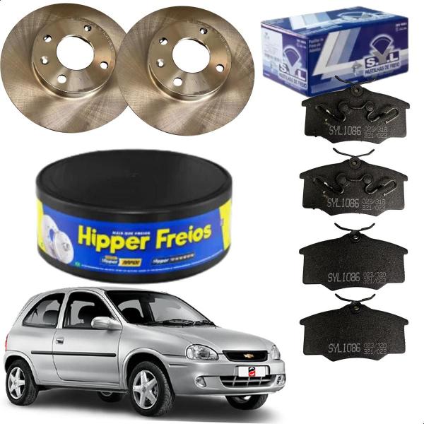 Imagem de Par Disco Hipper Freios  E Pastilha SYL Freio Chevrolet GM Corsa 1.6 8v 1996 1997 1998 1999 2000.....