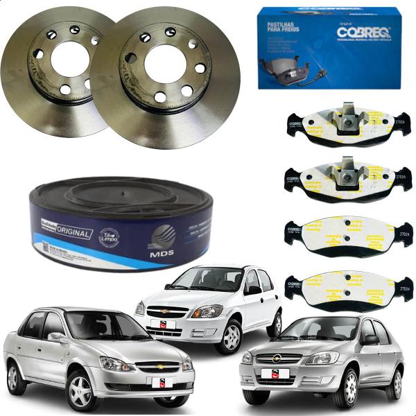 Imagem de Par Disco MDS E Pastilha Cobreq Freio Chevrolet GM Corsa Classic Celta Prisma 2010 2011 2012 2013 2014 2015 2016....