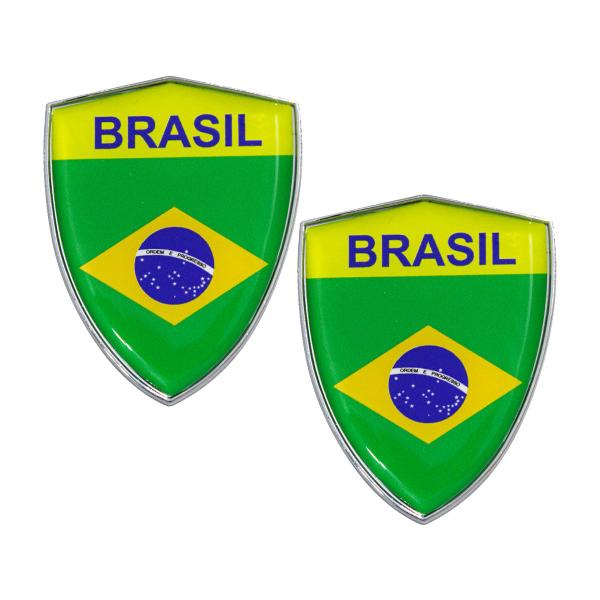 Imagem de Par Emblema Escudo Do Brasil Com Moldura Cromada 6 Cm x 4,5 cm