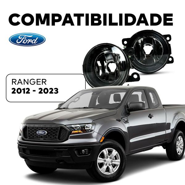 Imagem de Par Farol Auxiliar Milha Lente Vidro Aro Preto Ranger 2012 13 14 15 16 17 18 19 2020 2021 2022 2023