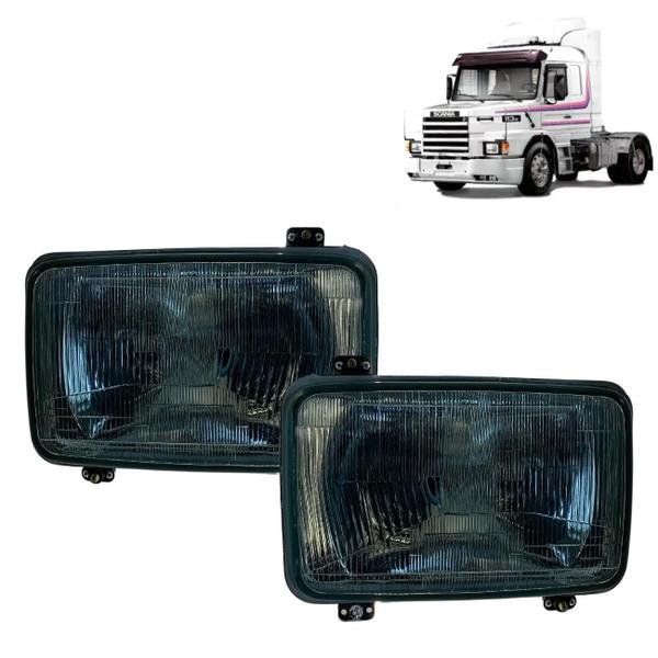 Imagem de Par Farol Bloco Sem Aro Principal Dianteiro Scania 112 113 142 143 Frontal Bicudo 1981 a 1998 - Lente Vidro Sem Moldura