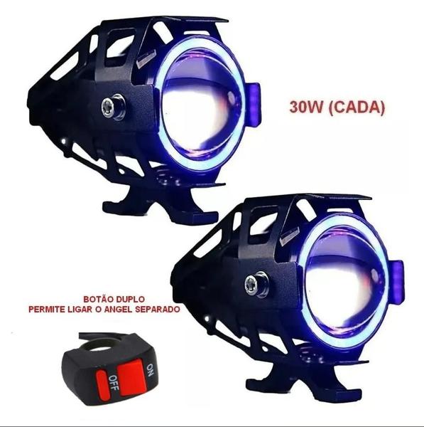 Par Farol de Milha Angel Eye U7 Azul para Moto Kawasaki NINJA ZX