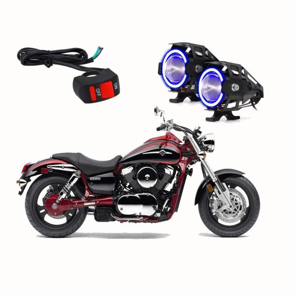 Imagem de Par Farol de Milha Angel Eye U7 Azul para Moto Kawasaki Vulcan VN 1600 Mean Streak 2005 2006