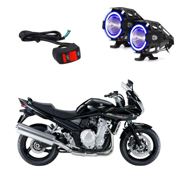 Imagem de Par Farol de Milha Angel Eye U7 Azul para Moto Suzuki Bandit 1250 2009 2010 2011 2012 2013