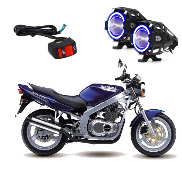 Imagem de Par Farol de Milha Angel Eye U7 Azul para Moto Suzuki GS 500 1993 1994 1995 1996 1997 1998 2000 2001 2002 2003  até 2013