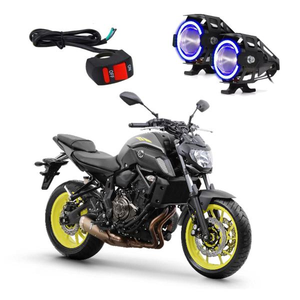 Imagem de Par Farol de Milha Angel Eye U7 Azul para Moto Yamaha XJ6  2015 2016 2017 2018 2019 2020 2021