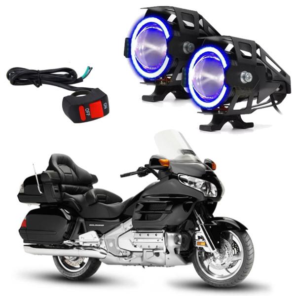 Imagem de Par Farol de Milha Angel Eye U7 Mini Azul para Moto Honda GL 1800 1993 1994 1995 ate 2022