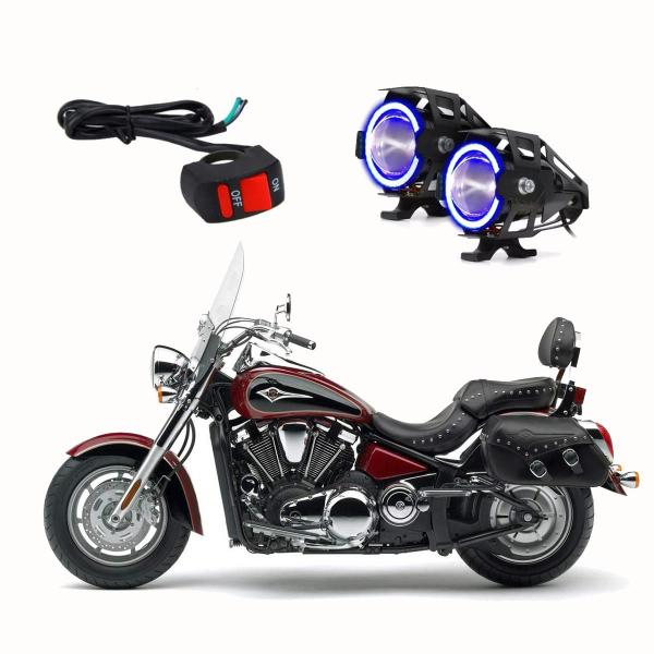 Imagem de Par Farol de Milha Angel Eye U7 Mini Azul para Moto Kawasaki Vulcan VN 2000 2005 2006 2007 2008 2009 2010 até 2022