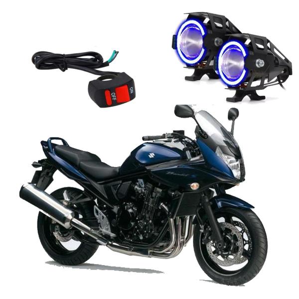 Imagem de Par Farol de Milha Angel Eye U7 Mini Azul para Moto Suzuki Bandit 650  2005 2006 2007 2008 2009 2010 ate 2022