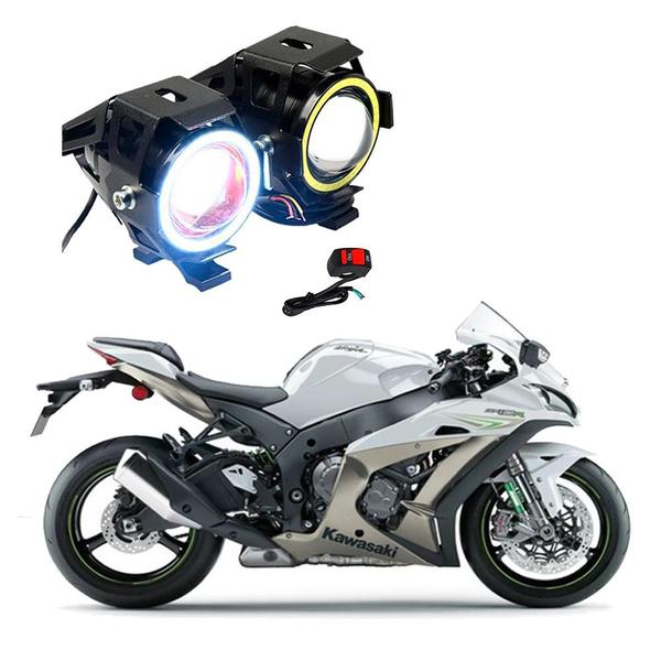 Imagem de Par Farol de Milha Angel Eye U7 para Moto Kawasaki NINJA ZX 10 R 1000 2010 2011 2012 2013 2014 2015 2016 2017 até 2022