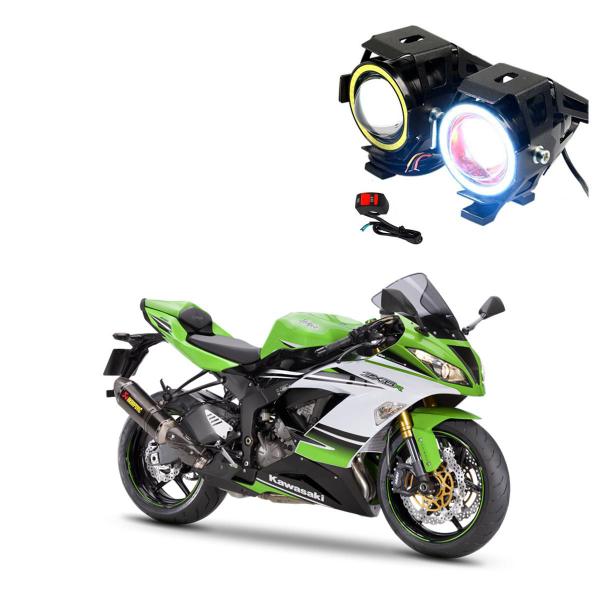 Imagem de Par Farol de Milha Angel Eye U7 para Moto Kawasaki NINJA ZX 6R 636CC 2005 2006 2007 2008 2009 2010 até 2022