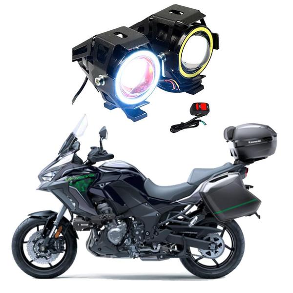 Imagem de Par Farol de Milha Angel Eye U7 para Moto Kawasaki Versys 1000 Grand Tourer 2013 2014 2015 2016 2017 2018 2019 até 2022