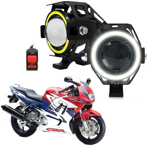 Imagem de Par Farol de Milha para Moto CBR 600F 1992 1993 1994 1995 1996 1997   a 2013 Angel Eye U7 Mini