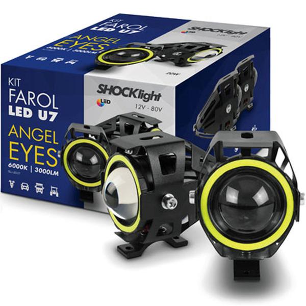 Imagem de Par Farol Led Angel Eye Auxiliar Neblina FAZER 250 U7 Luz Branco