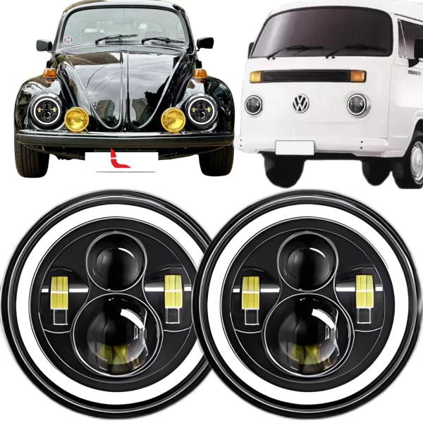 Imagem de  Par Farol Led Angel Eyes Jeep Willis Troller Fusca Kombi