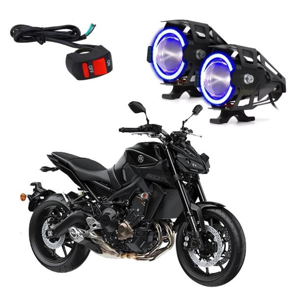 Imagem de Par Farol Milha Angel Eye U7 Mini Azul para Moto MT 09 850CC 2014 2015 2016 2017 2018 2019 2020 2021 2022