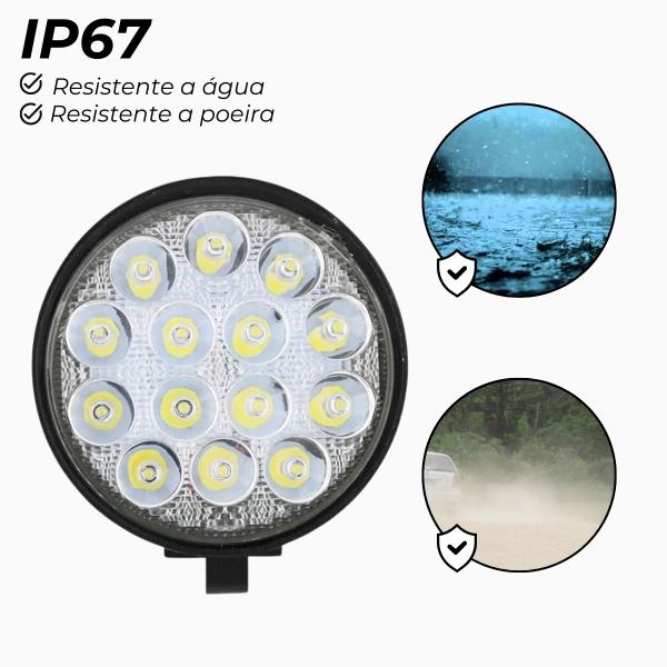 Imagem de Par Farol Milha Led 14 Led 42W Redondo 11 43 Cm 12V/24V 6000K Ip67 Base Extra Fina 10-30V Dc Material Casca Liga Aluminio+Pmma Material Parafuso Supor