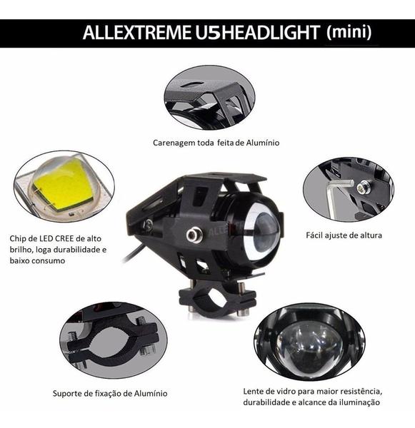 Imagem de Par Farol Milha Led U5 Auxiliar Moto U5 Xenon Otimo